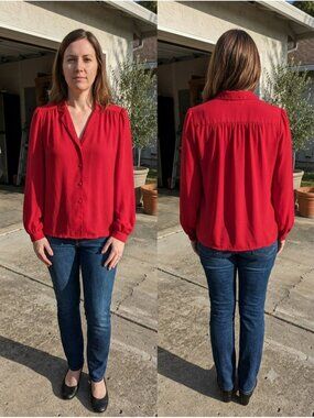 Vintage 80s Charisma Red Balloon Sleeve Blouse Shirt Poly Chiffon Size 12